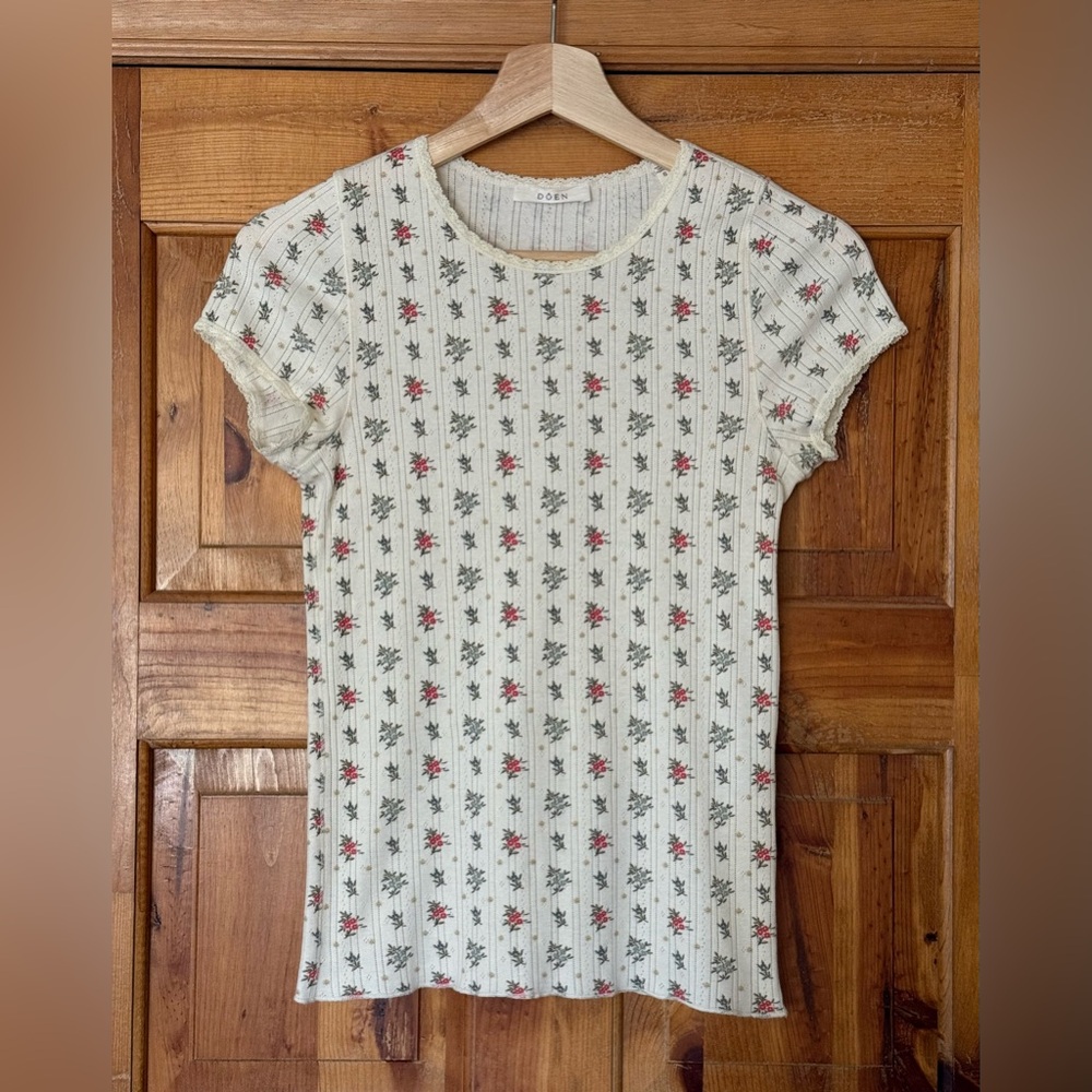 Rare Like New Doen floral cotton T-shirt size Small - Picture 3 of 7